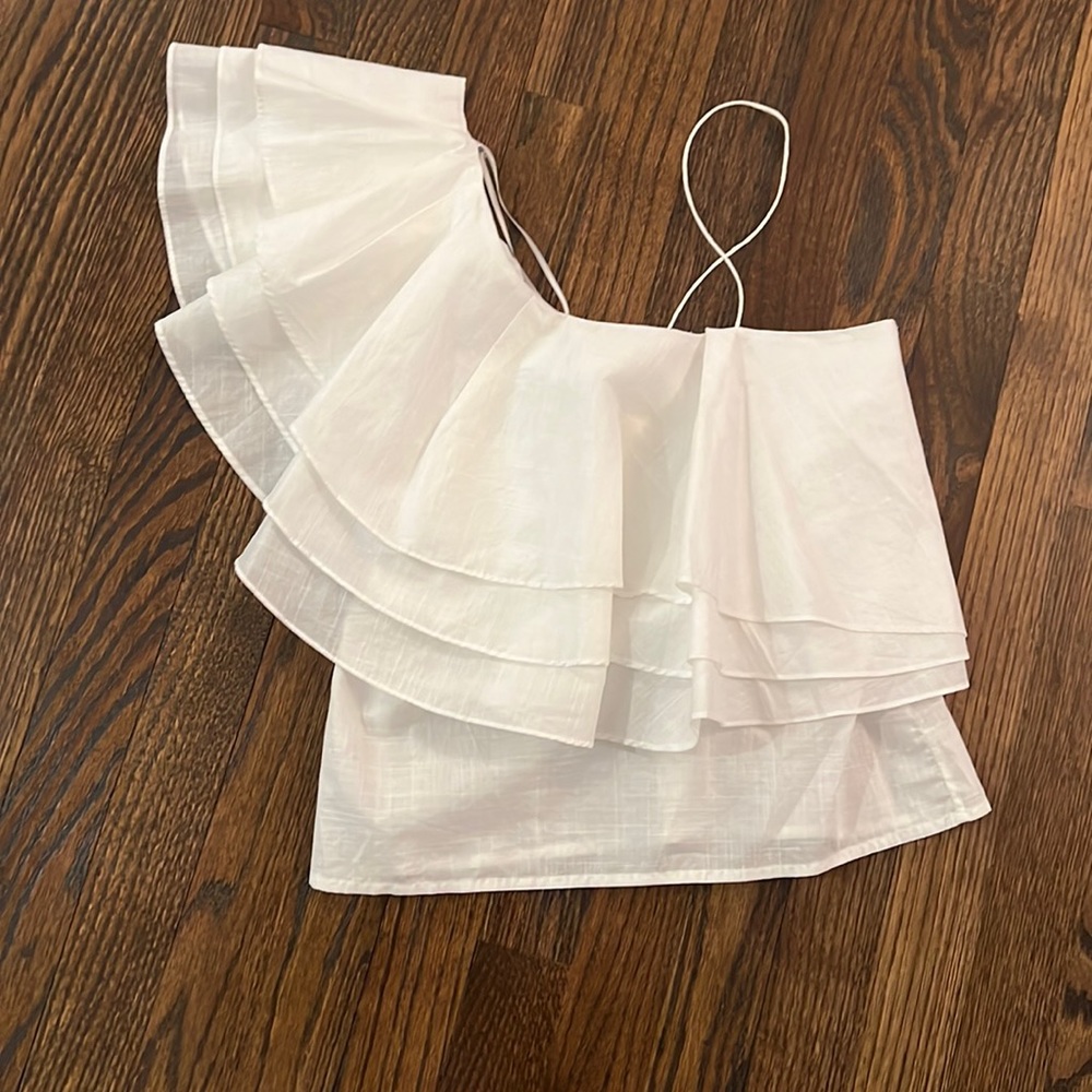 NWT designers remix one shoulder ruffle white summer top 34